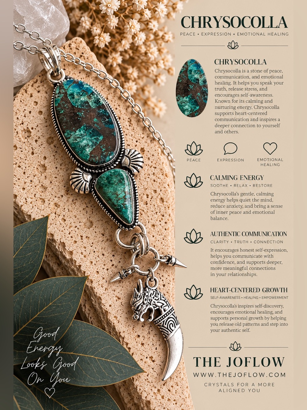 925 WOW WOW! INSANE Long Chrysocolla Talisman Pendant Necklace